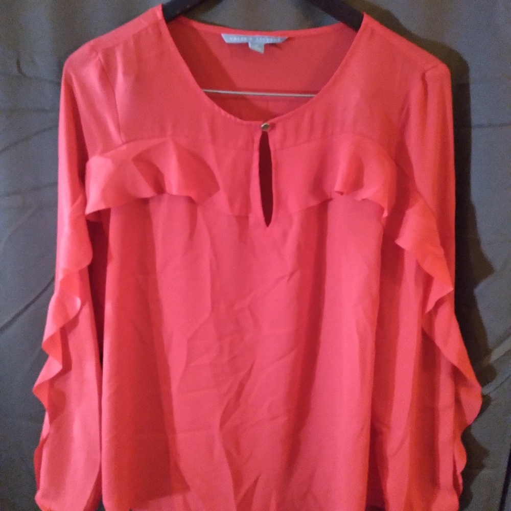 Ladies size med. Valerie Stevens Red Chiffon Ruffled Blouse